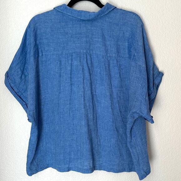 Chico's 100% blue linen emroidered applique lace, dolman sleeves, size 14 - Picture 3 of 7